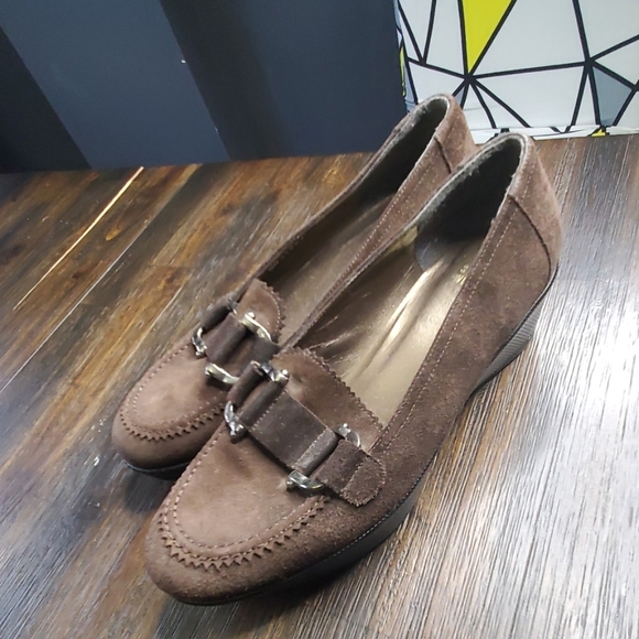 Stuart Weitzman brown suede loafers wedge 7.5W - Picture 2 of 4